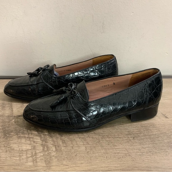 Men's ENNESI Genuine BLACK ALLIGATOR Skin TASSEL Dress LOAFERS Slip On SHOES  9 - Picture 3 of 8
